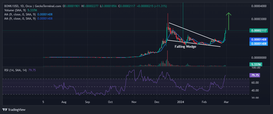 Bonk Price Chart Analysis Source: Geckoterminal.com