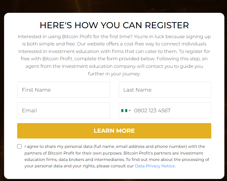Bitcoin Profit Registration