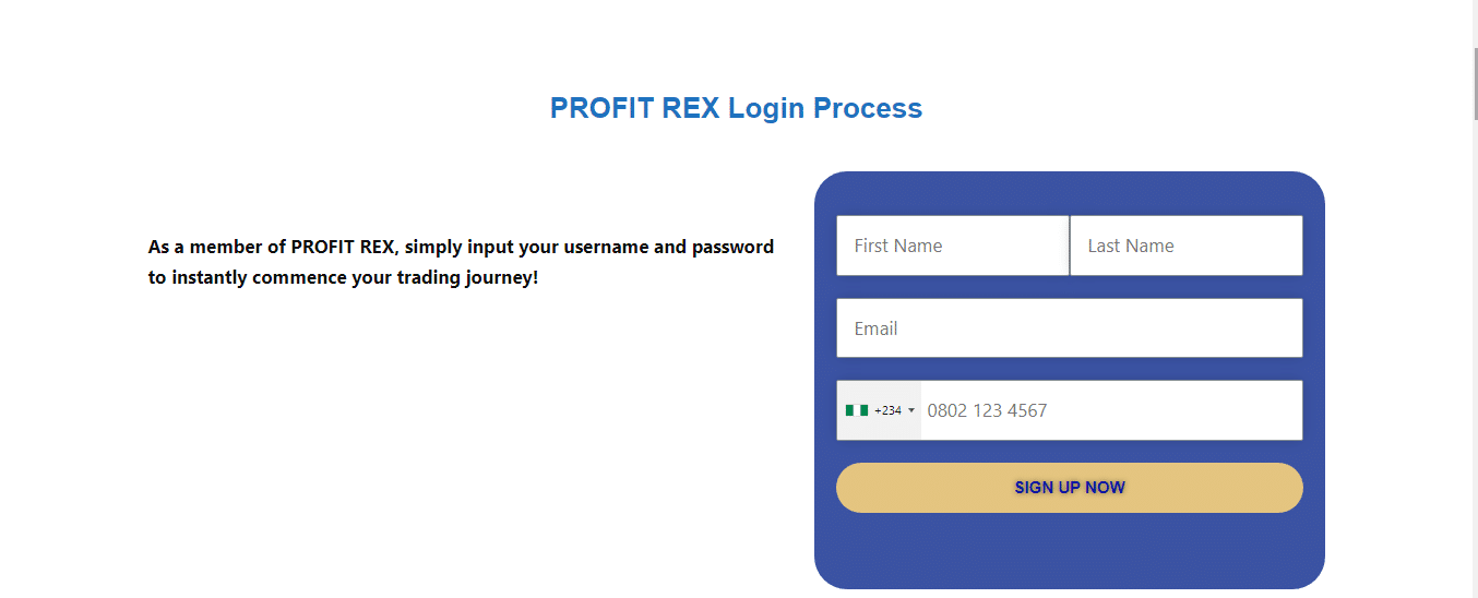 Profit Rex Registration