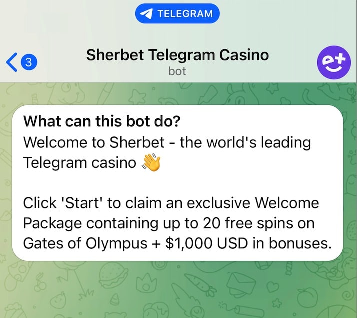 Telegram sreen on Sherbet