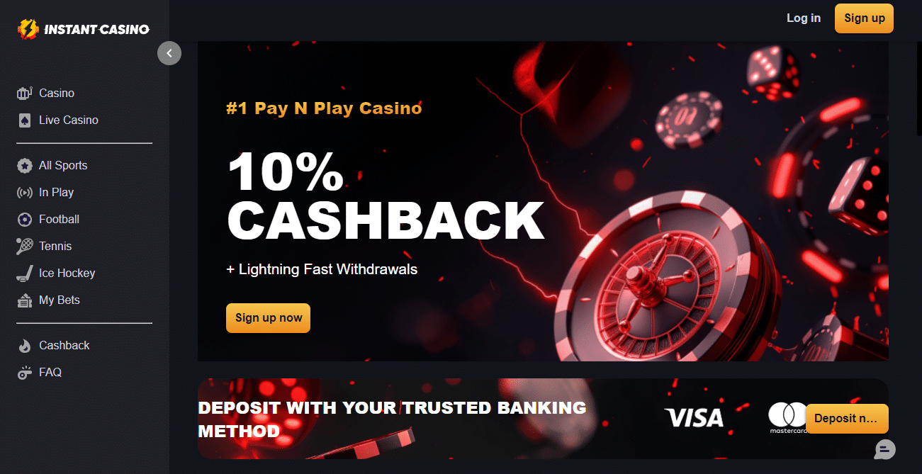 Instant Casino homepage