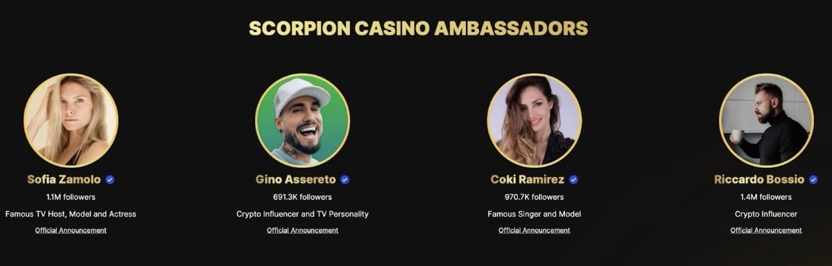 Scorpion Casino Ambassadors