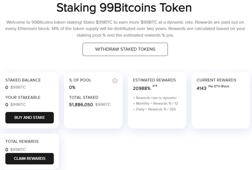 Staking 99Bitcoins Tokens