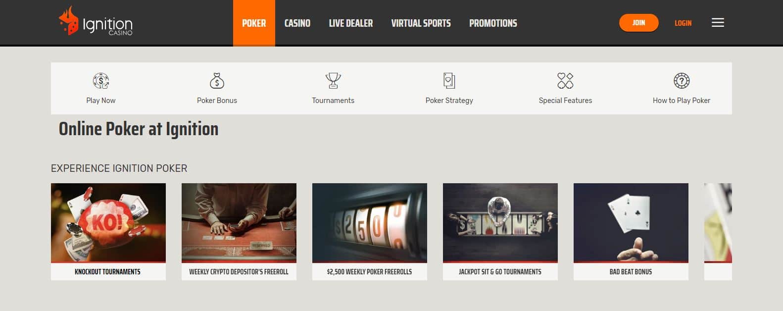 Ignition poker games section