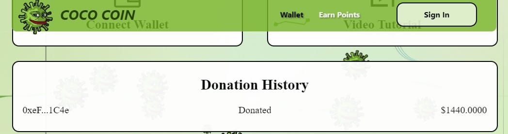 Coco Coin Donation History