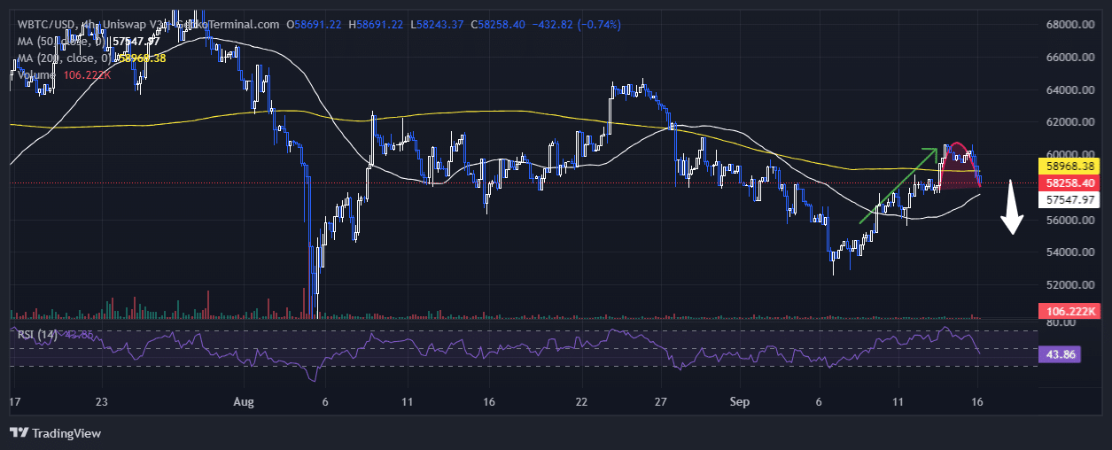 Bitcoin Price Chart Analysis Source: GeckoTerminal.com