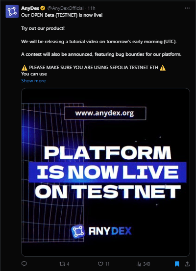 Anydex tweet