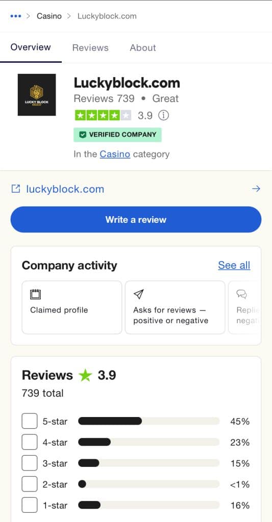 Lucky Block - TrustPilot Review