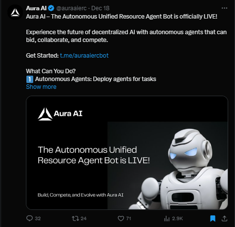 Aura AI tweet