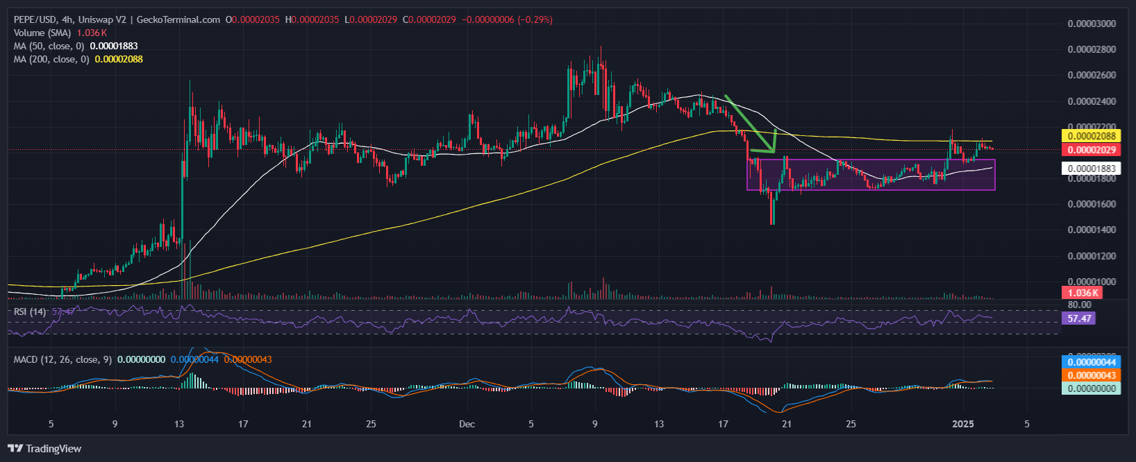 Pepe Price Chart Analysis Source: GeckoTerminal