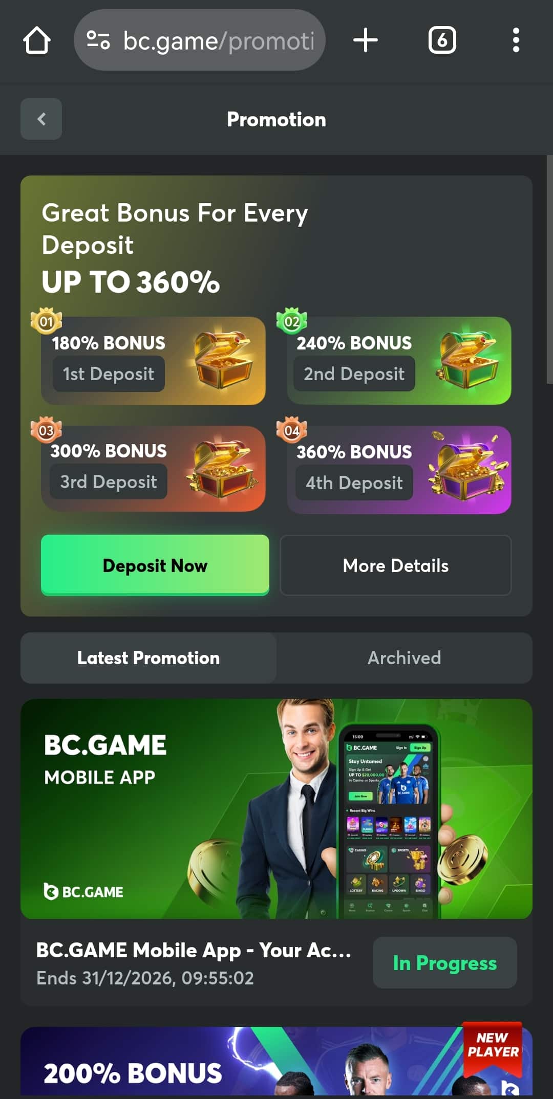 Screenshot of BC.Game’s promotions.