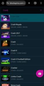 Screenshot of Blockspins crash games.