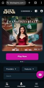 Screenshot of Blockspins live casino.