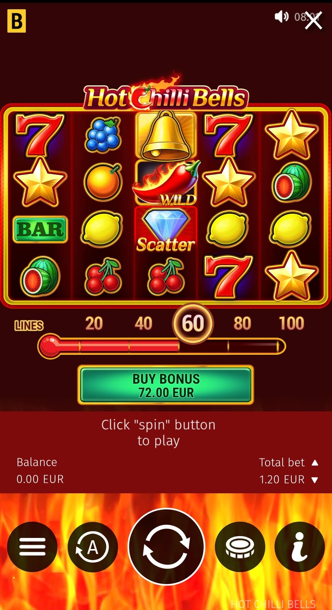 Screenshot of the Hot Chilli Bells slot.