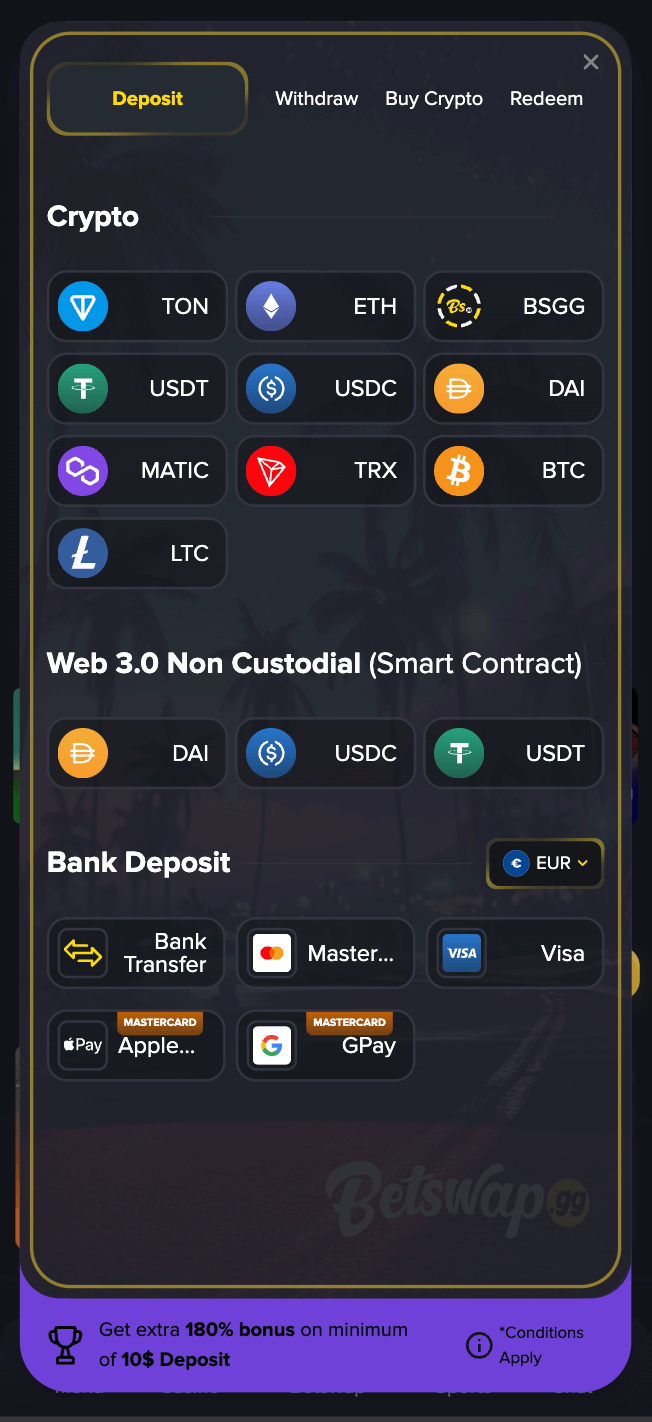 betswap casino payment options