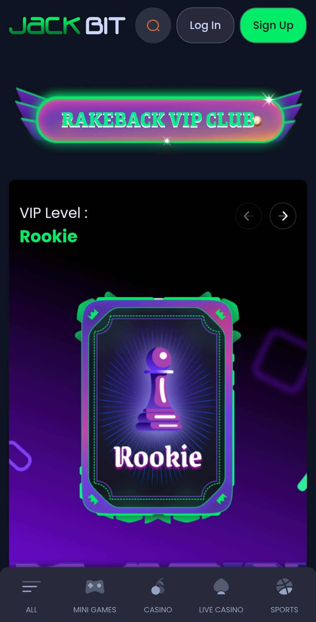 Screenshot of JackBit's VIP program.