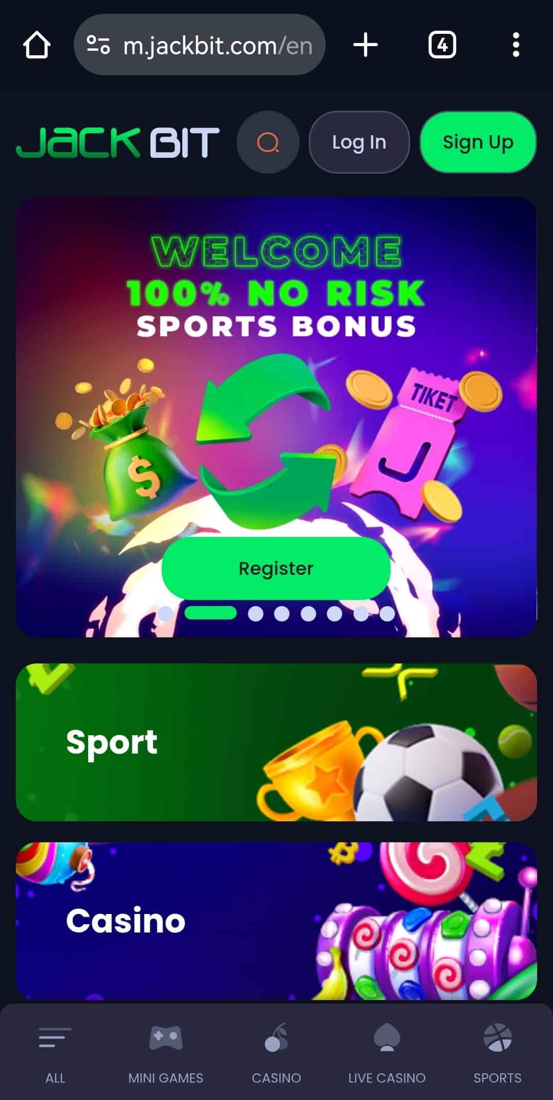 Screenshot of a JackBit welcome bonus.