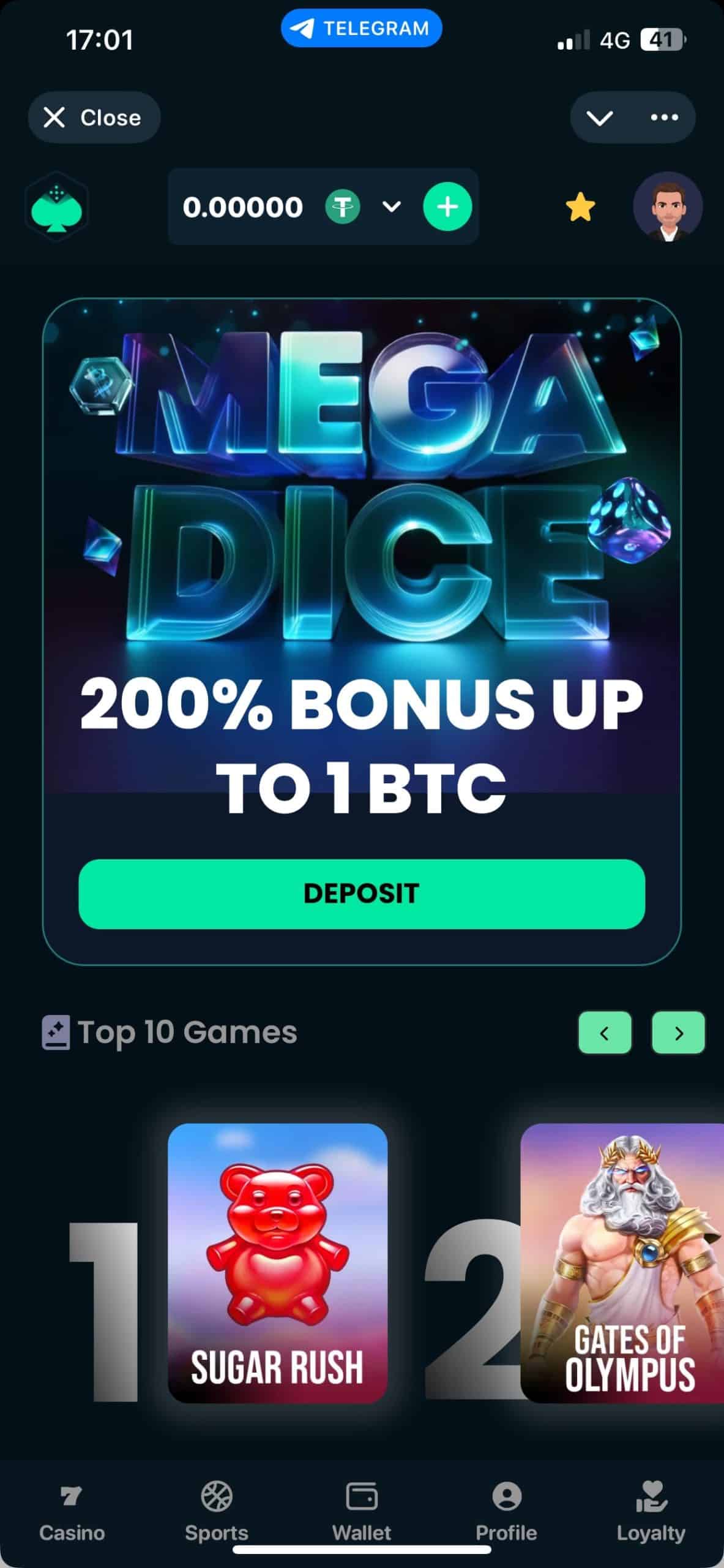 mega dice casino mobile interface