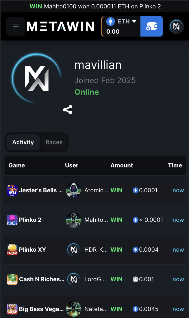 metawin casino blockchain wins