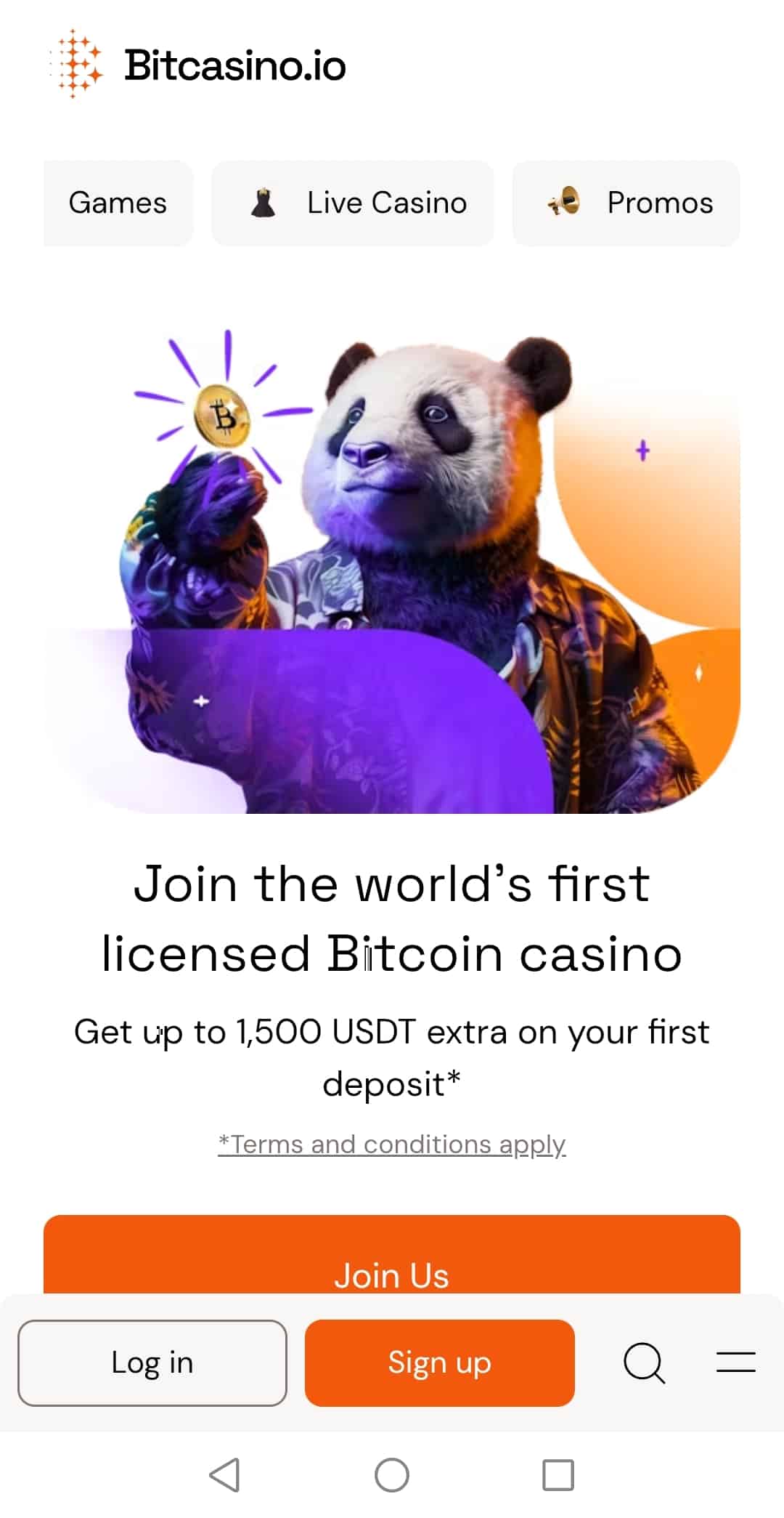 Screenshot of a Bitcasino.io homepage