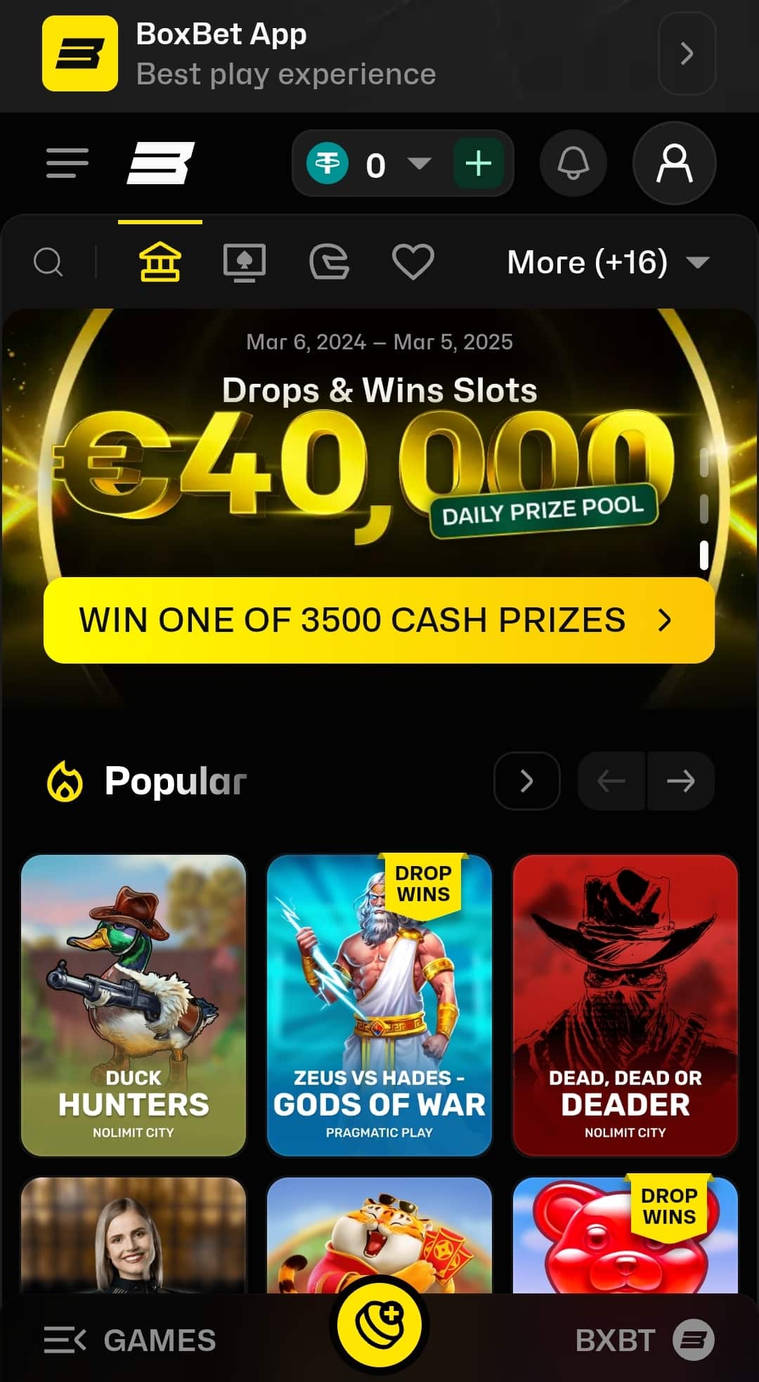 Screenshot of a BoxBet homepage