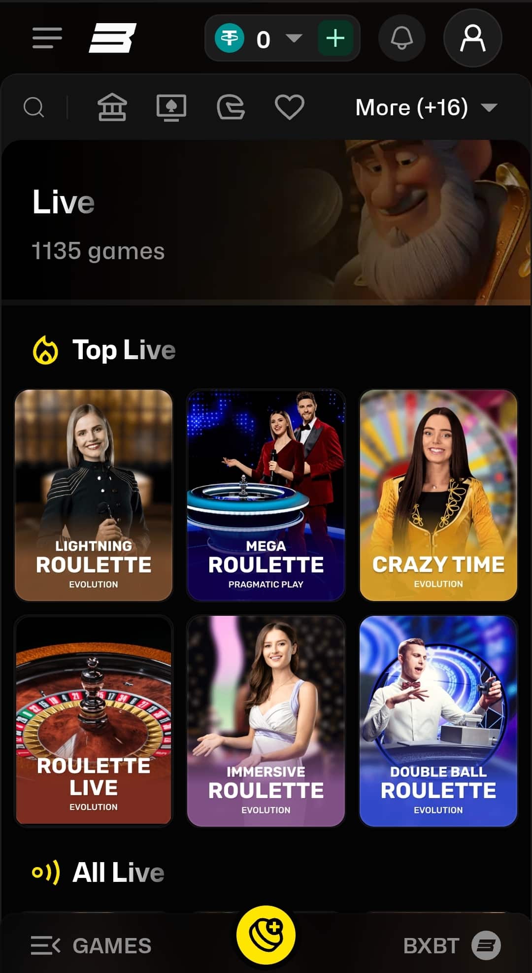 Screenshot of a BoxBet live casino page