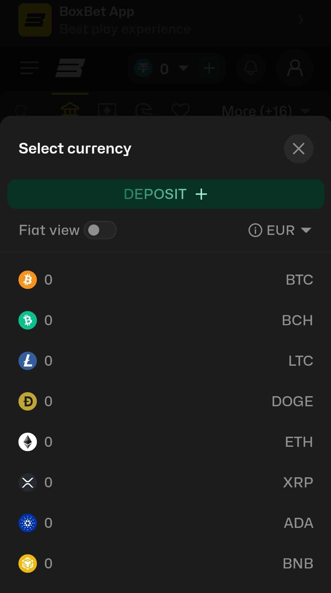 Screenshot of BoxBet payment methods