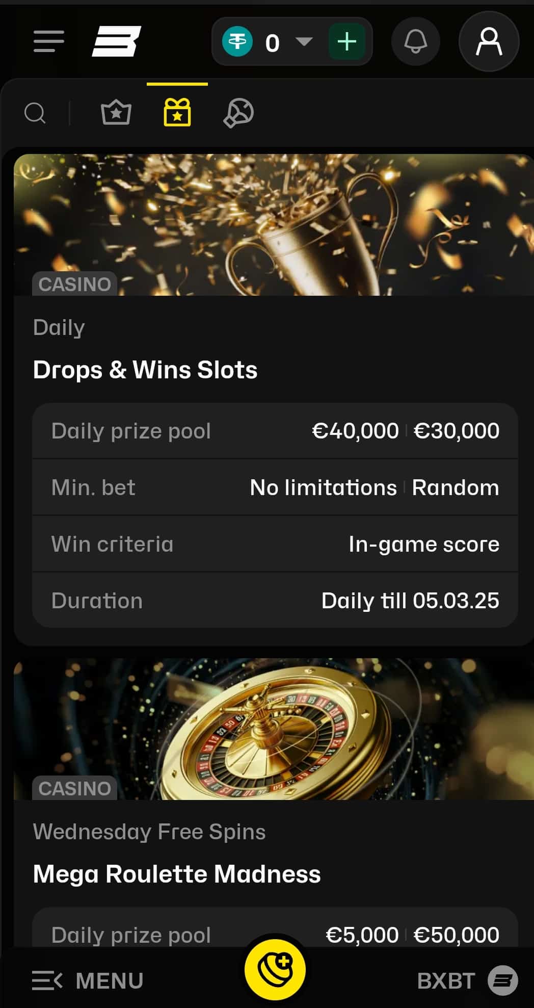 Screenshot of BoxBet promotions