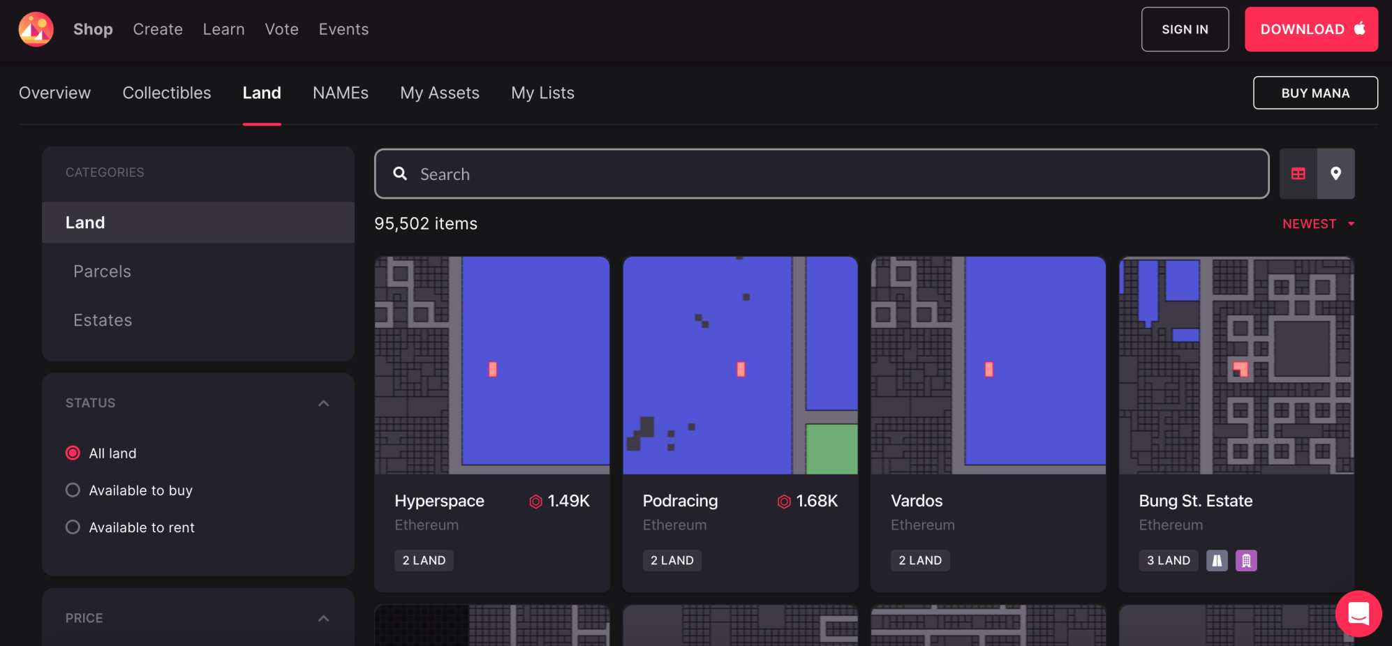 Decentraland land plots