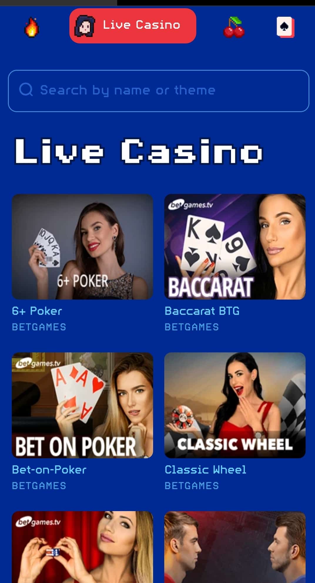 Screenshot of a Spinly live casino