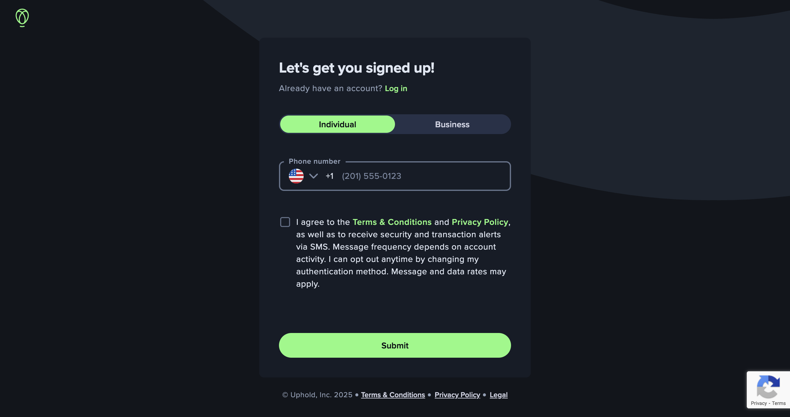 Uphold Signup Page