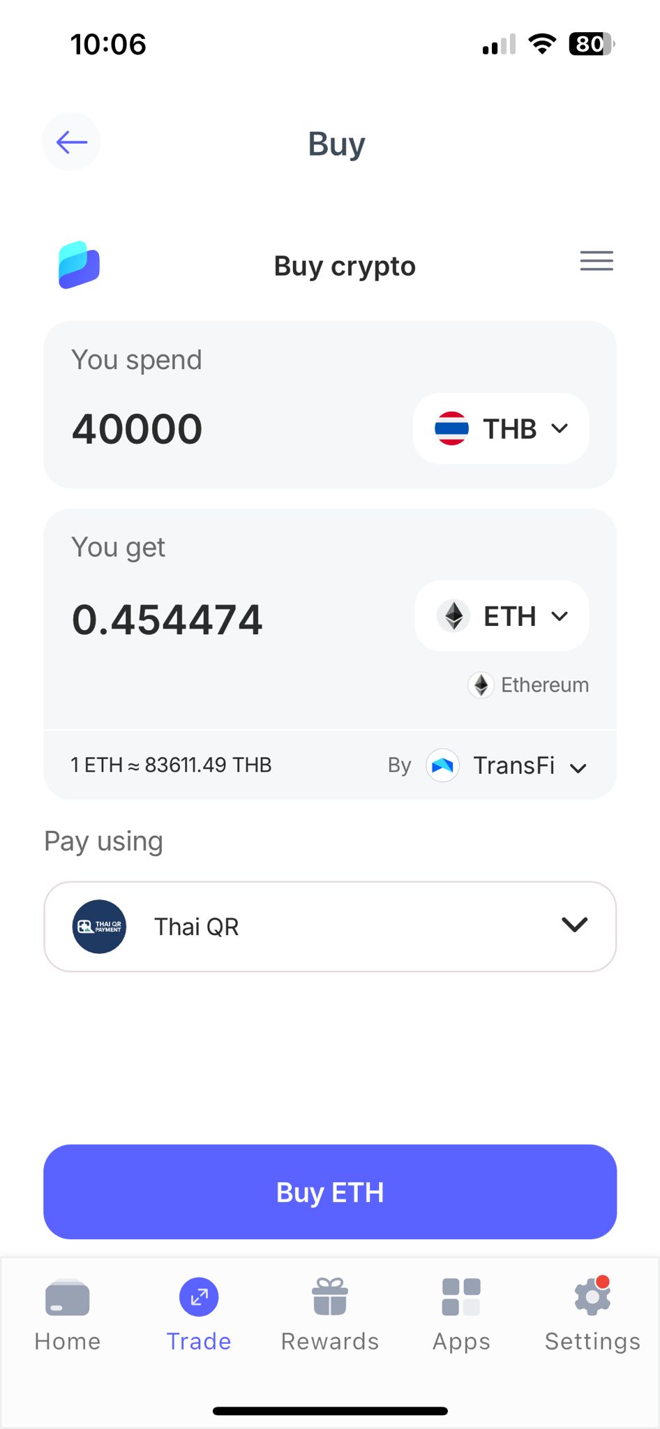 Buy crypto on Best Wallet app