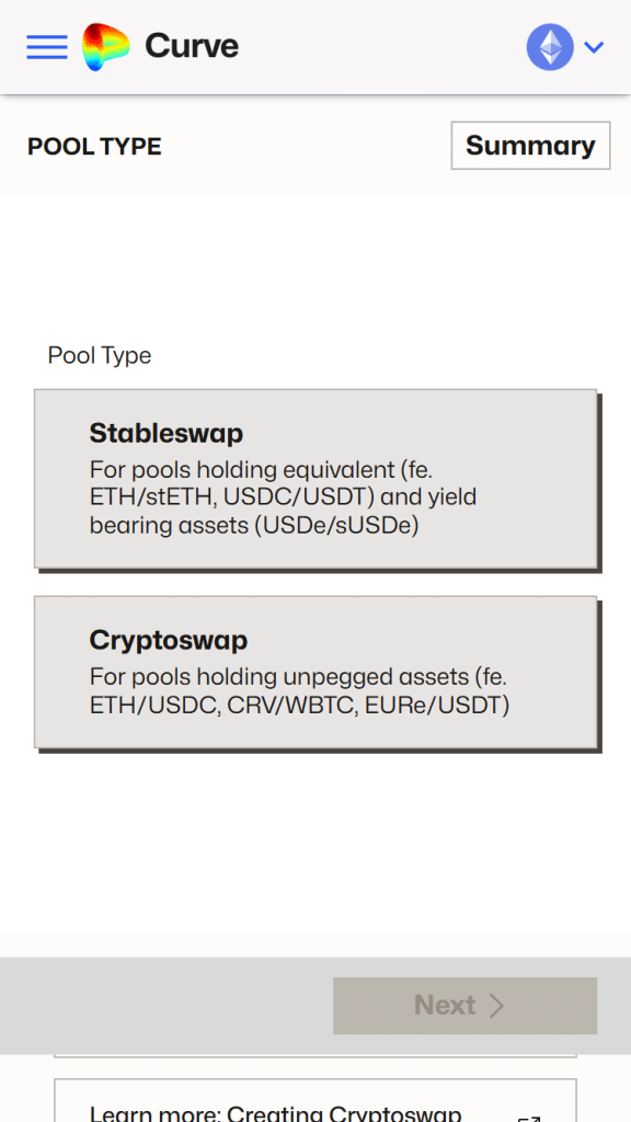 Curve Finance screenshot