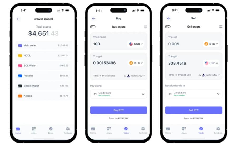 Best Wallet makes buying and selling crypto easy, all within the wallet itself. 