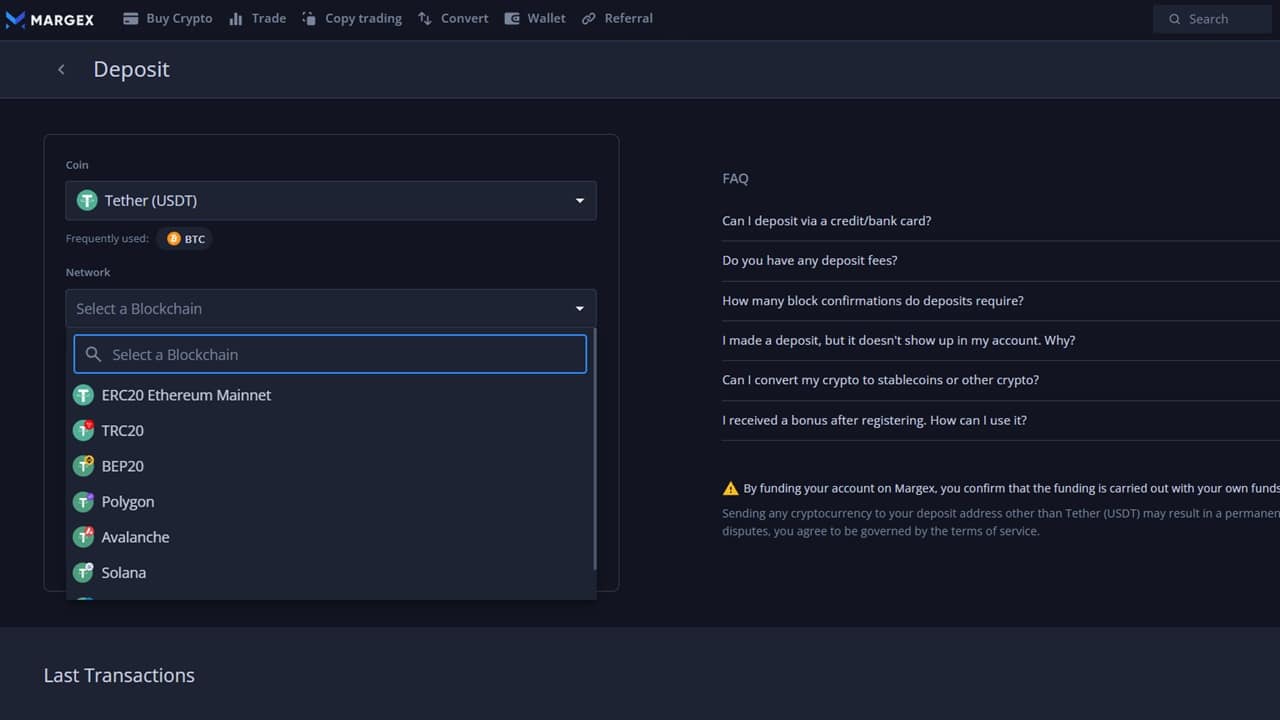 Margex deposit dashboard