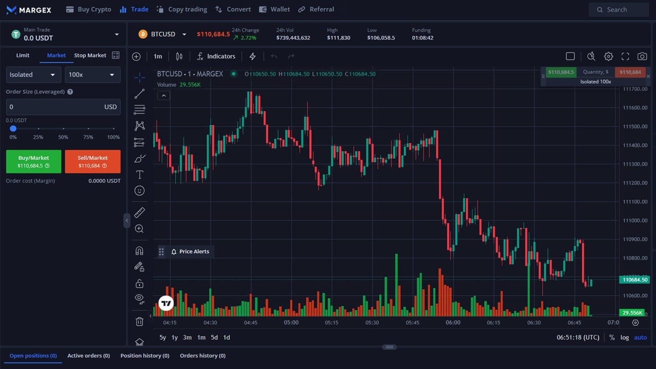 Margex trading interface