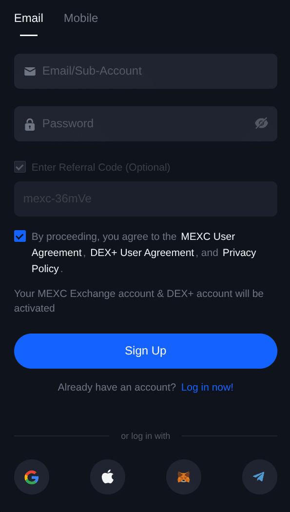 mexc create new account