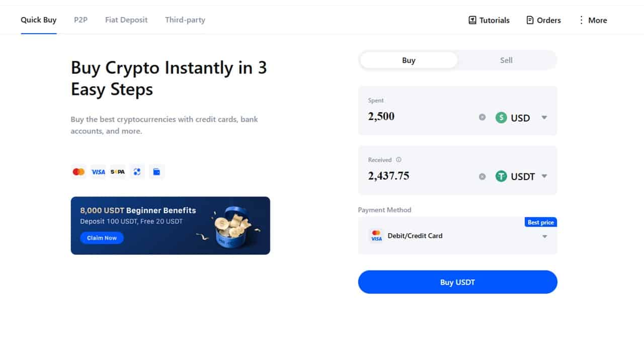 MEXC buy USDT