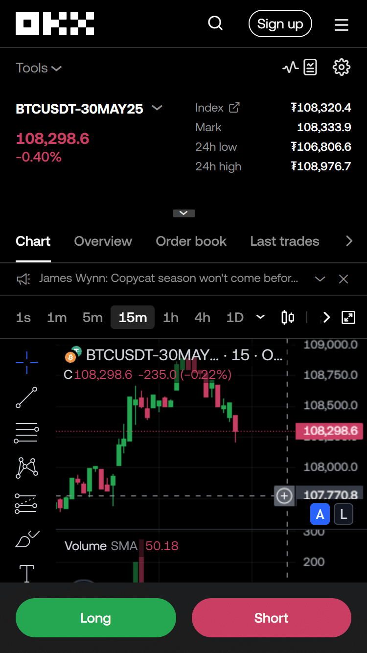 OKX futures trading page