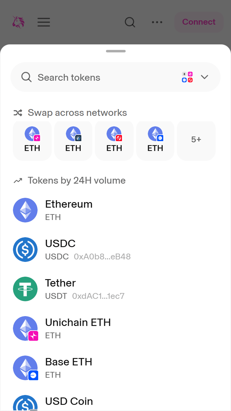 Uniswap select asset screenshot