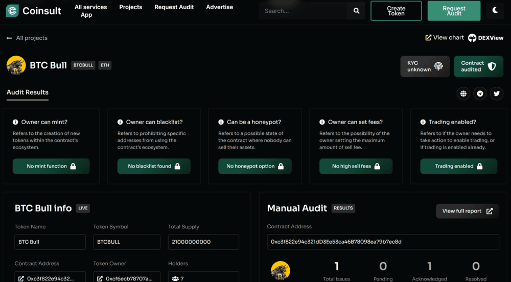 BTC Bull Token Coinsult Audit