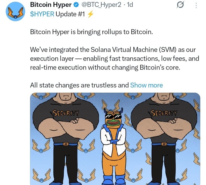 Bitcoin Hyper tweet