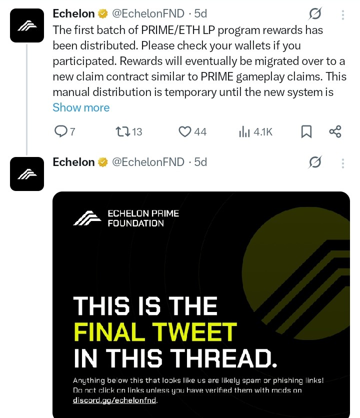 Echelon Prime tweet