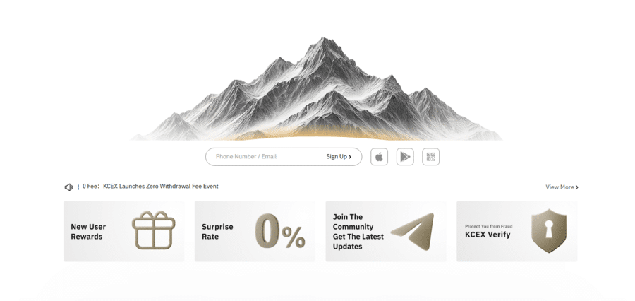 KCEX proudly advertises its 0% fee on the homepage