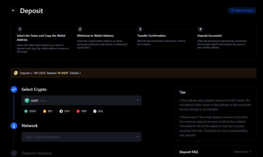 The deposit section on MEXC