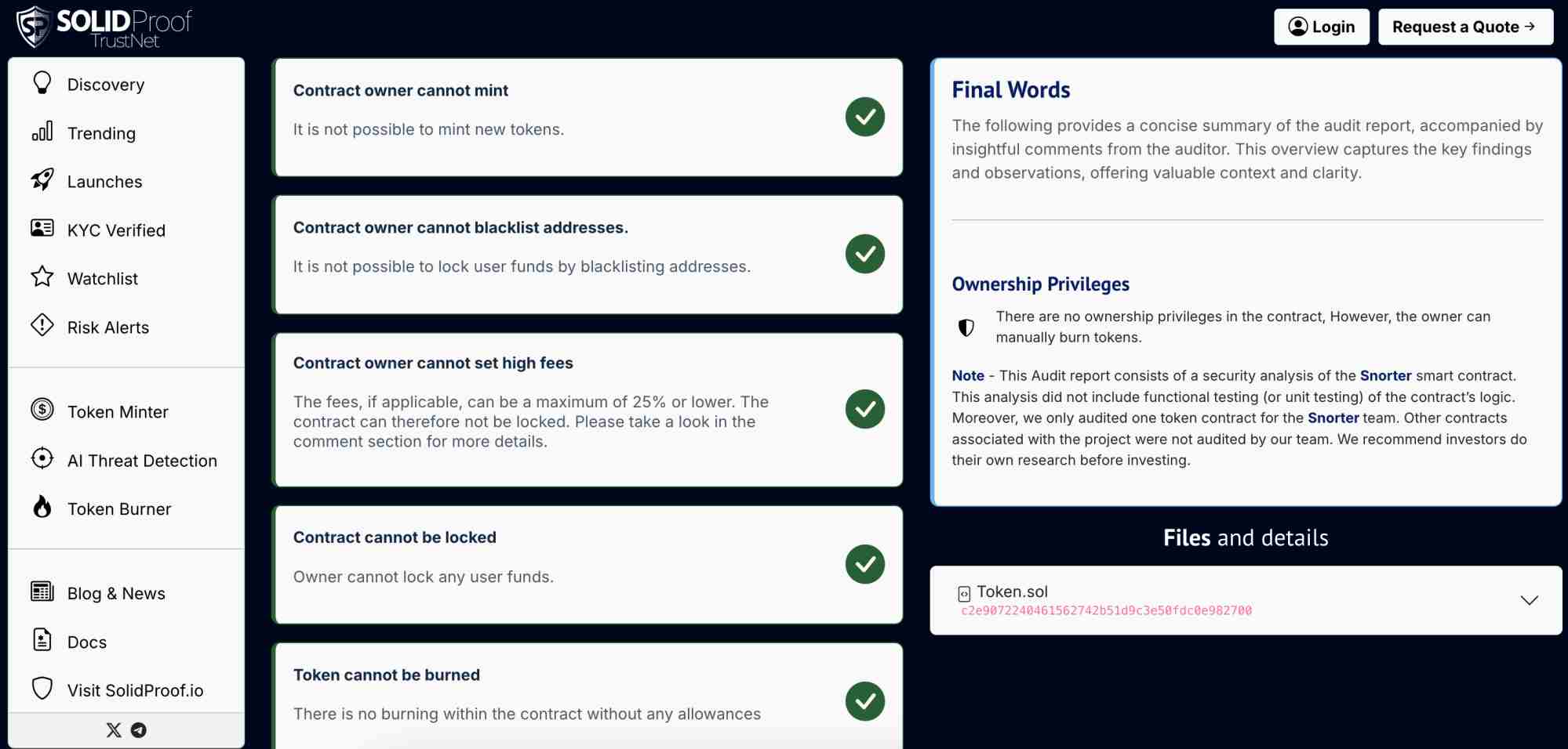Snorter Bot audit