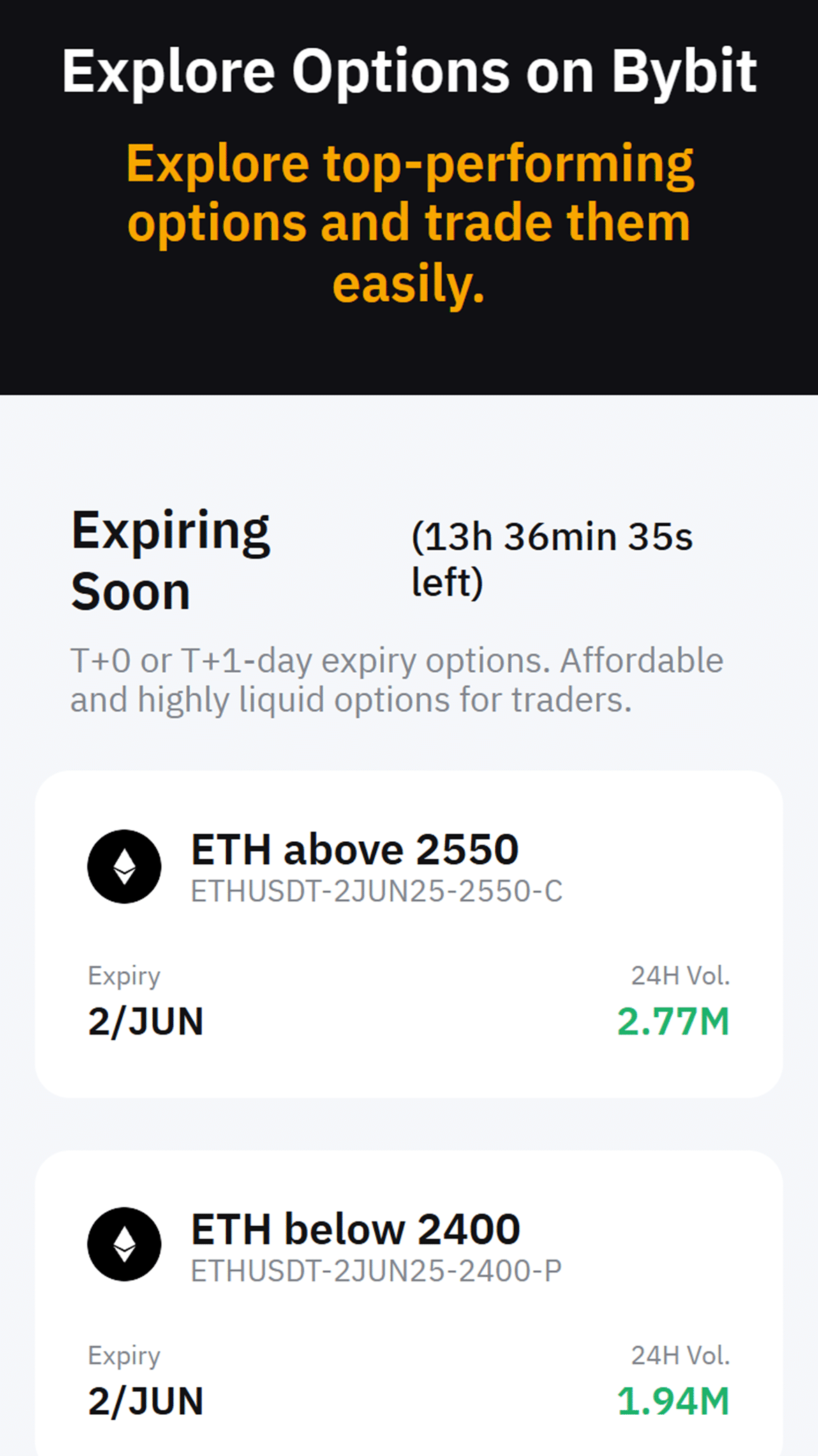 ByBit options trading screenshot