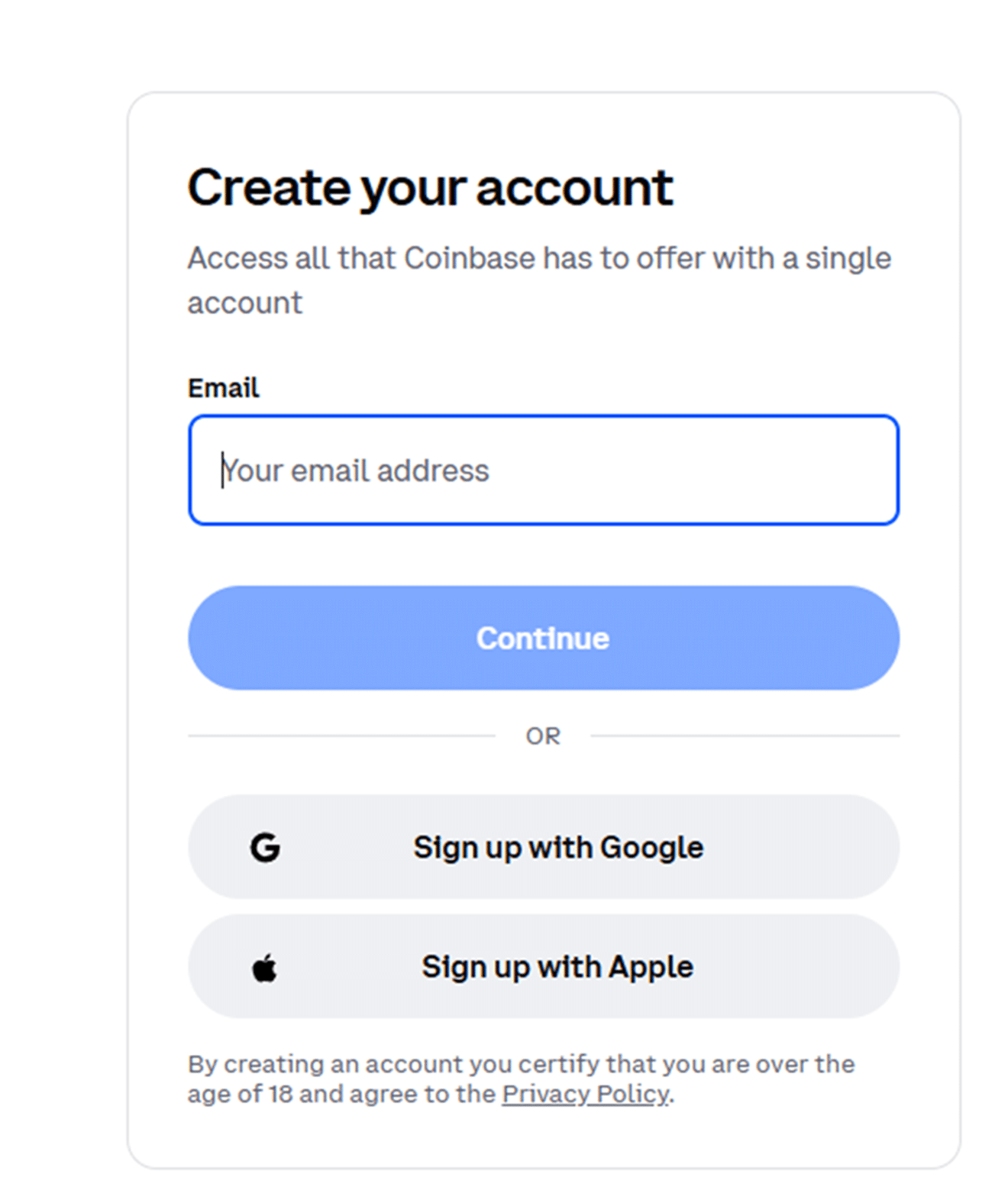 Create your account Coinbase