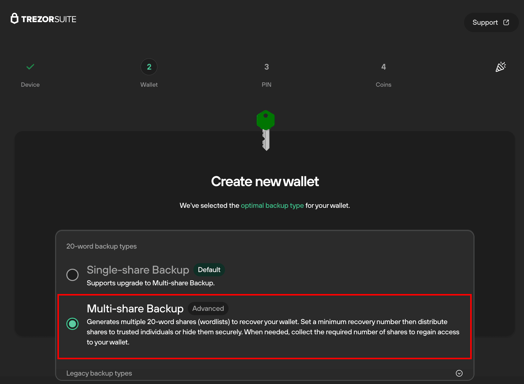 create new wallet Trezor