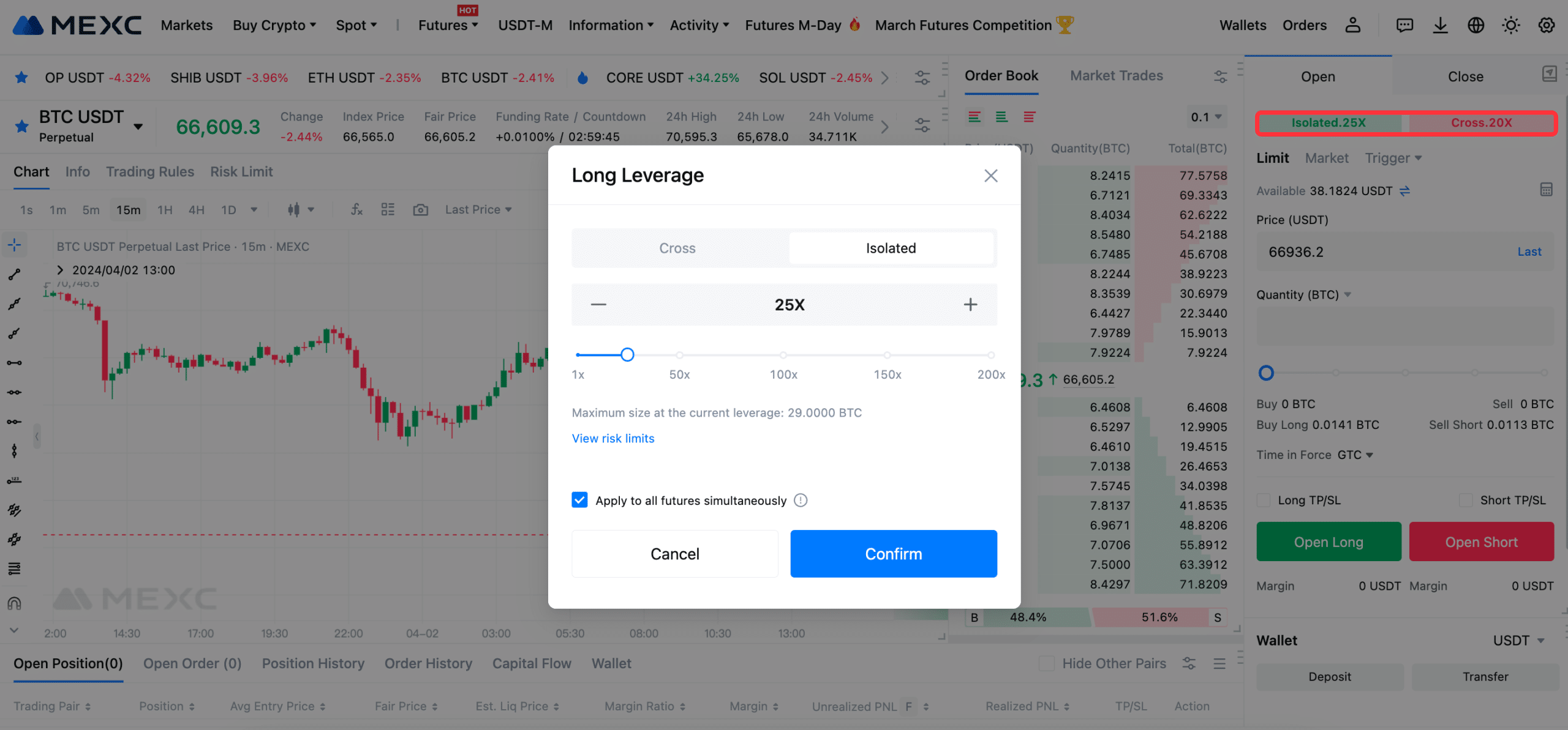 MEXC open a trade screenshot